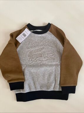 Lacoste Kids Grey Sweatshirt with Brown Raglan Sleeves